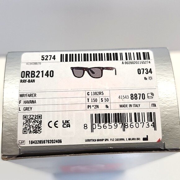 NEW - Ray-Ban RB2140 Wayfarer Sunglasses Havana/Grey Lens 50-22 mm - Unisex - Picture 3 of 9